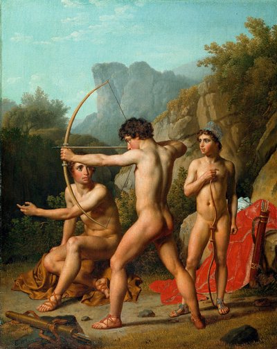 Three Spartan Boys Practising Archery by Christoffer Wilhelm Eckersberg